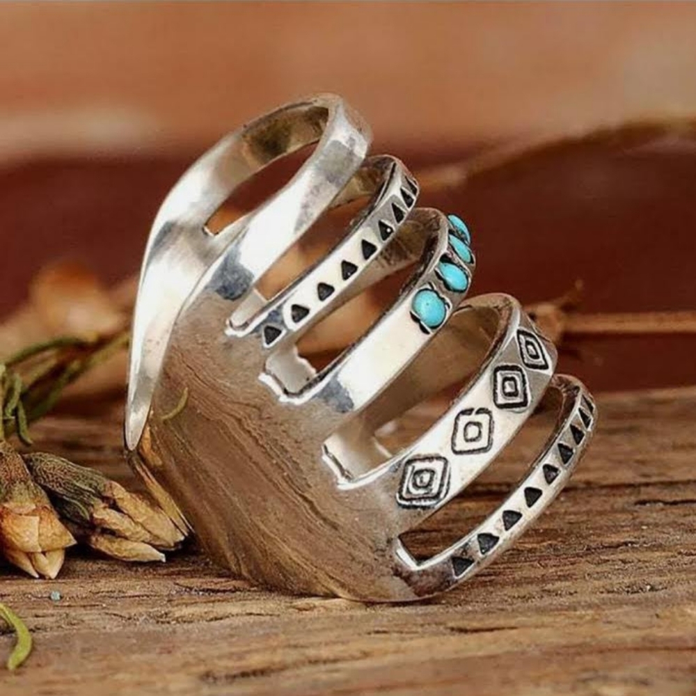 Silver Turquoise Stack Ring 🦎 - Picture 2 of 4